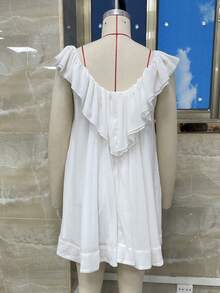 Women Lace Trim Mini Cami Dress Spaghetti Strap Square Neck Short Dress Boho Loose Flowy Backless Babydoll Dresses - trắng - Xem 8