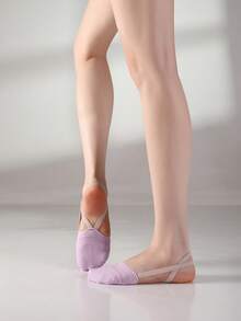 Half-Toe Knitted Dance Shoes, Half-Sole Dance Shoes, Cheerleading Rhythmic Gymnastics Shoes, Ballet Dance Socks Shoes, Rotational Shoes, Silicone Elastic Band, Non-Slip - Purple - View 4