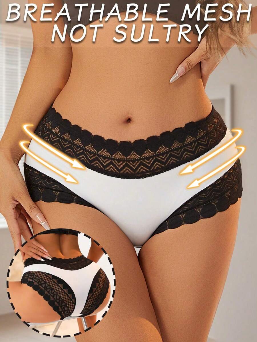 Sexy Lace Panties For Women - High Elasticity Waistband And Breathable Mesh Lingerie, Soft And Snug Fit Without Rolling, Slimming And Lifting Underwear - White - View 1