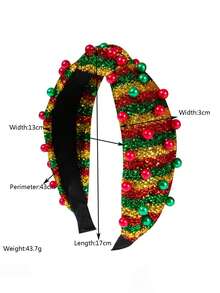 Christmas Striped Knotted Headband, Holiday Contrast Color Beaded Red Headband, Simple Knotted Fabric Rhinestone Multi-Color Bead Headband ,Party ,Hair Hair Hoop