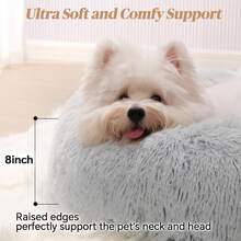 Calming Donut Fluffy Anti-Anxiety Round Washable Cute Plush Cozy Cuddler Warming Soft Comfort Pet Bed For Small To Medium Dogs And Cats, 20-Inch, Light Grey & White - 淺灰色 - 查看 7