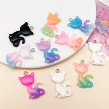 10 buc pandantive cu rășină mixtă aleatorie, în două tonuri, cu gradient de pisici, pentru brățări, coliere și cercei DIY - Consumabile pentru realizarea de bijuterii fine, cu formă drăguță de pisică, pentru decorare artizanală lucrată manual