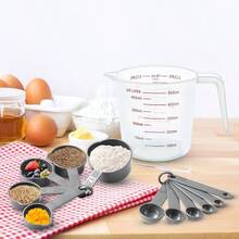 Cucharas Medidoras y Tazas Medidoras, 13 Piezas, Juego de Tazas y Cucharas Medidoras con Mangos, Apilables, Herramientas de Medicin de Cocina para Medir Lquidos y CondimentoGris - Gris - Ver 7