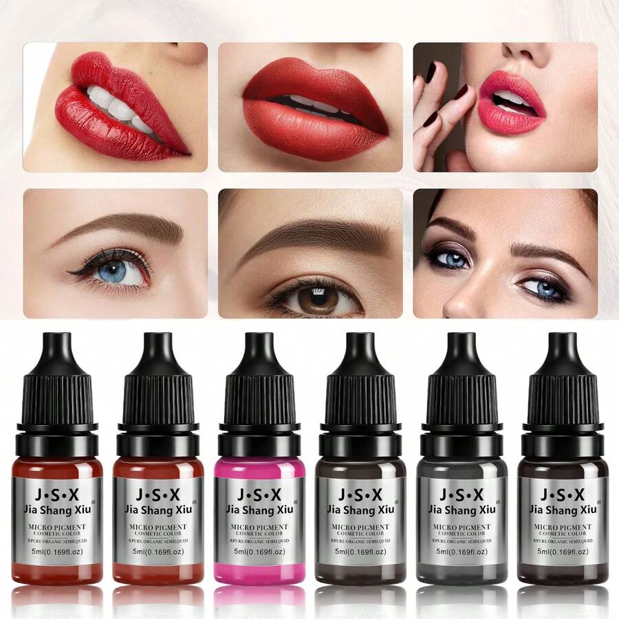 6-Color Permanent Makeup Pigment, Suitable For Eyebrows, Eyeliner, Lips And Other Areas, Micro-Needle Tattoo Supplies, Suitable For Eyebrow Tattoo Machines, Professional Beauty Supplies - Multicolor - View 1