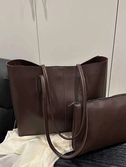 2 st svarta axelväskor med vadderat foder för kvinnor, moderiktig kombinationsväska med stor kapacitet och tryckknappar, avslappnad gatustil för daglig pendling