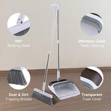 LIVINGANDHOME Living And Home Folding Broom And Dustpan Set,90° Rotable Dustpan With 180° Rotating Head,Cleaning Tools Set For Floor Cleaning - Greyish White - View 7