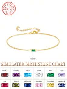 1 Pc 925 Sterling Silver Personalised Birthstone Fashion Jewellery Bracelet, Customisable With Birthstone, Makes An Ideal Gift For Her, Your Girlfriend, Mother, Family Or Friends. Suitable For Anniversaries, Graduation Ceremonies, Proms, Parties And Other Occasions. Perfect For High School Graduates, University Students And Freshers To Wear. - Yellow Gold - View 13