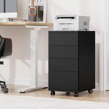 Mobile Filing Cabinet With 4 Drawers, Under Desk Filing Cabinet With Wheels, Office Cabinet For Home And Office, White/Black, 33 X 39 X 63.5 Cm - 黑色 - 查看 1