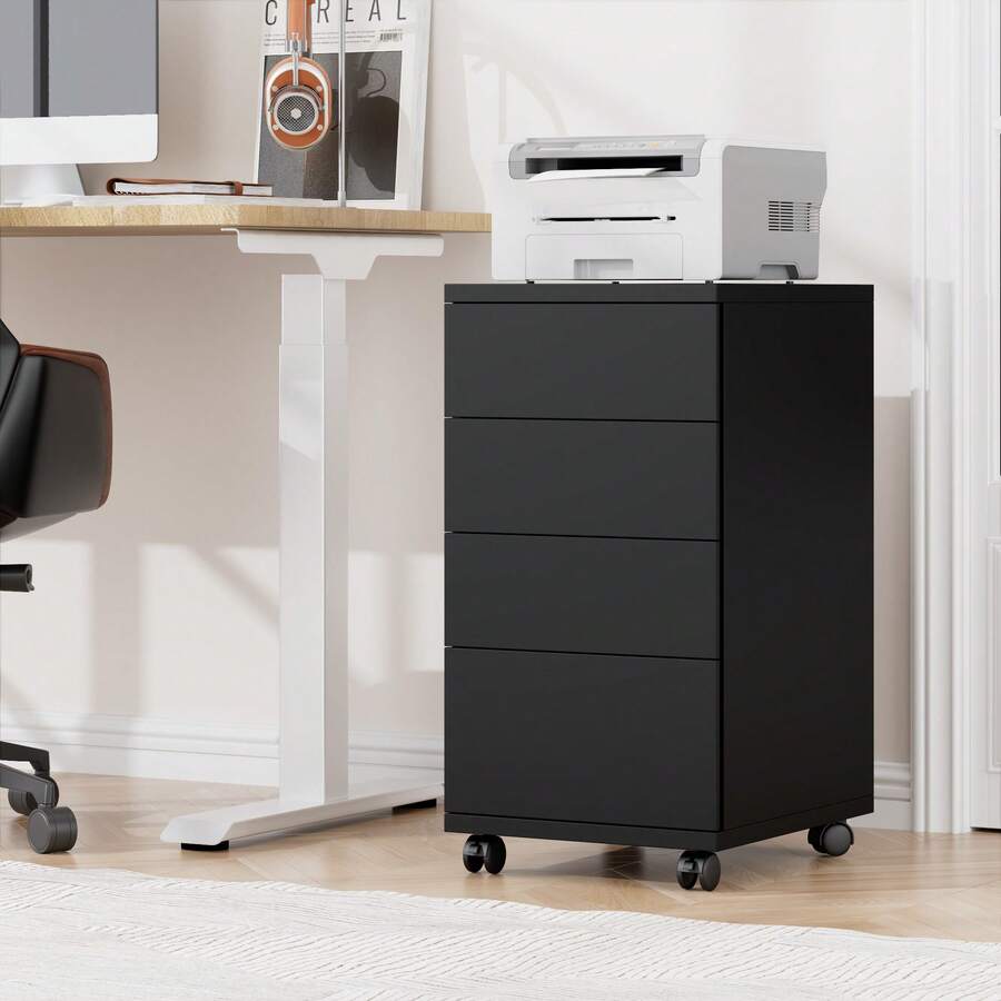 Mobile Filing Cabinet With 4 Drawers, Under Desk Filing Cabinet With Wheels, Office Cabinet For Home And Office, White/Black, 33 X 39 X 63.5 Cm - 黑色 - 查看 1