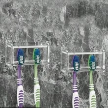 Soporte para cepillo de dientes montado en la pared con tapa para el baño, organizador de almacenamiento de cepillo de dientes para la ducha, colgador de cepillo de dientes autoadhesivo con dispensador de pasta de dientes automático - transparente - Ver 7