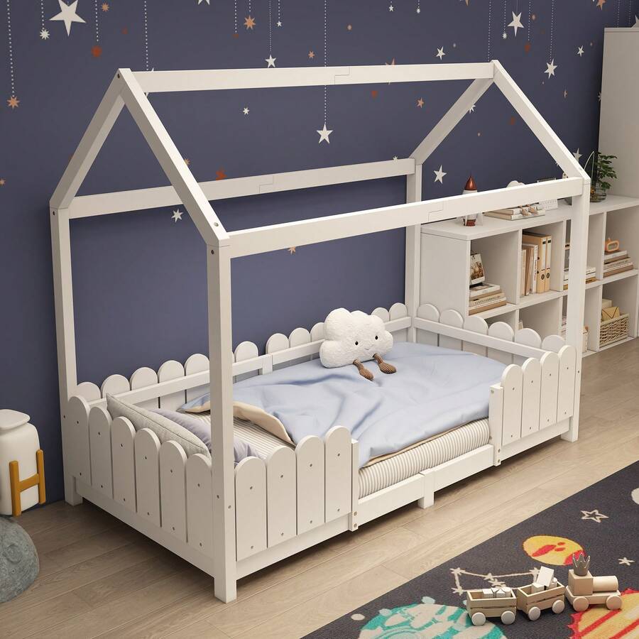 Cabin Bed 90x200 Cm - Versatile Wooden Children's Bed For Boys And Girls - With Fall Protection And Slatted Base - White (Without Mattress) - Black - View 1