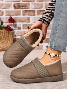 Botas de nieve para mujer, parte superior de punto de unicolor, baja, fondo suave y cómodo, botas de nieve casuales para uso diario, interiores, ligeras y de fácil puesta