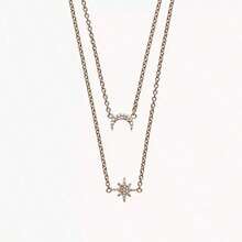 1 Piece Elegant Layered Rose-Gold-Tone Sterling Silver Necklace Featuring Crystal-Detailed Crescent Moon & Star Pendants – Emporio Armani EG3393221 – Women's Premium Romantic Everyday Glamour For 2025 Trending Looks, Perfect For Gifting, Date Nights, Office Chic, Festival Glitter, And -Ready Style - Rose Gold - View 3