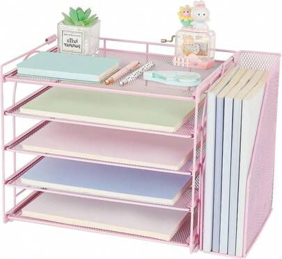 Pink Desk Organizers And Accessories,5-Tier Desktop Paper File Organizer With Adjustable File Holder, Office Desk Accessories For Office Supplies,24329142