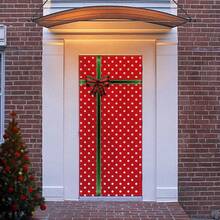 Christmas Door Cover Decoration Creative Diagonal Stripes Letter Large Bow Pattern Holiday Front Door Wrap For Home Party Decor - Green - View 1