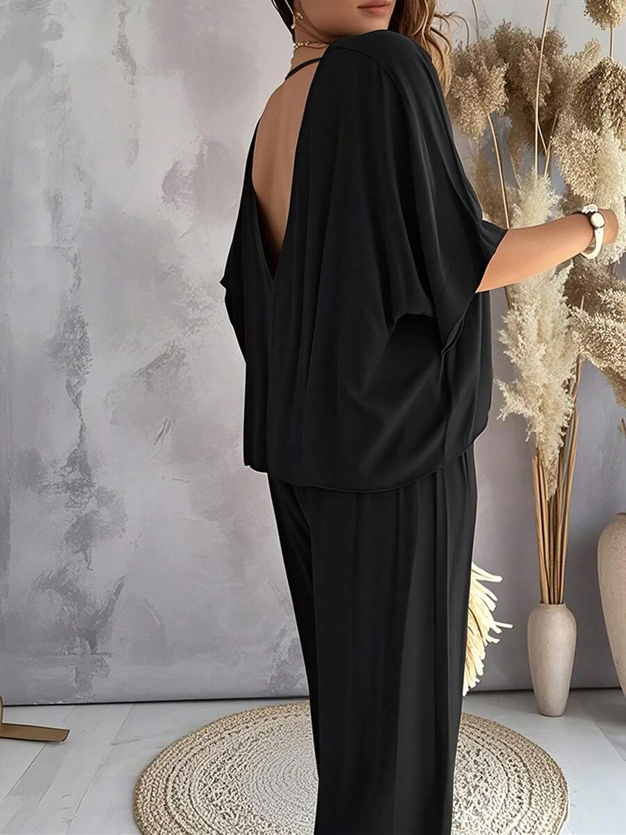 The New Women's Fashionable Batwing Sleeve Set Is Suitable For Work, Date, Commuting, Party, And Daily Casual Wear.It Offers Comfortable Clothing.