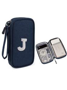 1个DIY个性化数据线收纳袋，26字母图案便携式旅行电子产品整理袋，适用于硬盘、移动电源、耳机、充电器、手机壳、无线耳塞、蓝牙耳机、耳麦等，商务旅行必备 - 彩色 - 查看 31