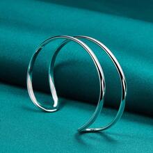 Vòng tay mạ bạc 925 hình vòng cung đôi dành cho nữ, kiểu dáng charm, thích hợp cho đám cưới, lễ đính hôn, trang sức thời trang. - Bạc - Xem 4