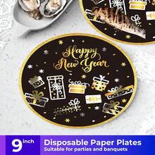 New Year's Eve Themed Party Plate Set, Including 20 Person Sets/10 Person Sets, 7-Inch+9-Inch+Themed Paper Cups+Napkins, Party Exclusive! Suitable For Outdoor Picnics, Daily Gatherings, Restaurant Decorations, Kitchens, Birthday Parties, Bridal Showers - Multicolor - View 5