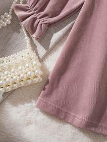 1pc Baby Girls' Fashionable Solid Color Lace Collar Dress, Made Of Soft Thick Fabric, Comfortable And Skin-Friendly, Casual Resort Style, Suitable For Spring And Autumn, Suitable For Outdoor Activities, Parties, Gatherings And Daily Wear - Deep pink - View 7