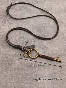 1 件男士天鵝絨繩索和幾何設計古董銀色鑰匙和皮革鏈項鍊