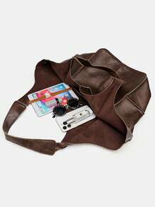 Túi xách cỡ lớn thời trang Thu/Đông mới, Túi đeo vai cỡ lớn phong cách retro dành cho nữ, Túi tote đơn giản, tiện dụng đi làm, du lịch, mua sắm, túi hành lý du lịch, túi đeo nách, đa chức năng, nhiều màu sắc - Cà phê - Xem 8