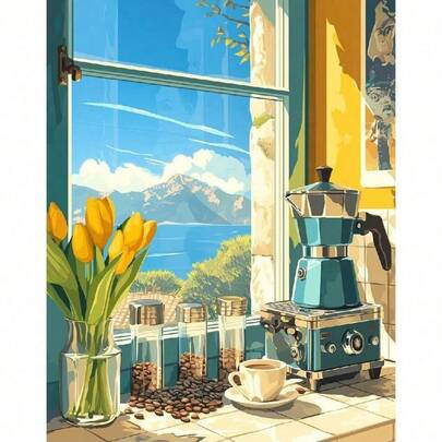 1 件数字油画小镇海滨成人数字油画画布家居装饰艺术 DIY 礼物 40x50 厘米/16x20 英寸无画框