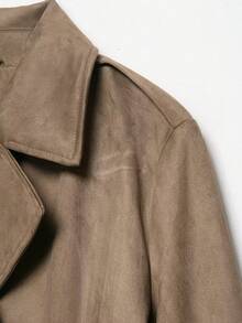 Seelio 秋冬新款女士外套，欧美简约麂皮绒中长款风衣 - 淺棕色 - 查看 10