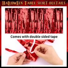 28x106 Inch Red Sequin Tablecloth For Halloween Decorations Metallic Tinsel Foil Fringe Table Skirt Rectangle Or Round Tables Decor Table Cover Spider Decorations For Halloween Party