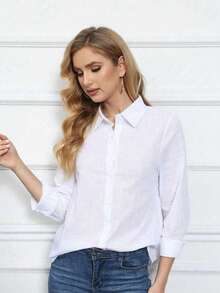 Women's Cotton Linen Blouse Long Sleeves Plus Size - trắng - Xem 7