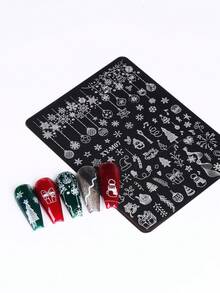 1 件节日圣诞美甲印花板水晶球雪花冬青树礼物企鹅星主题美甲板不锈钢新年美甲设计模板工具 - 銀色 - 查看 7