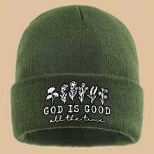 1pc "GOD IS GOOD All The Time" English And White Floral Printed Cap, Lightweight, Comfortable, Stylish, And Beautiful.A Vintage Cap For Truck Drivers, Unisex For Work And Commuting, Warm Hat For Couples, Suitable For Sports Events, Fitness - Army Green - View 22