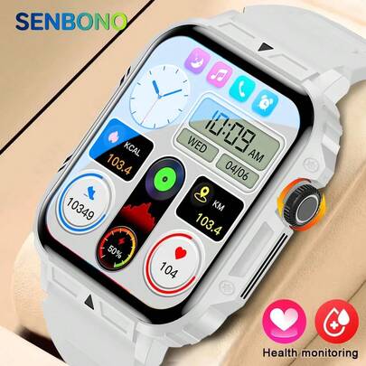  SENBONO 男女智能手表，具有无线通话功能，拨打或接听电话，男女款运动智能手表，心率监测器，IP68 防水，步数、距离、卡路里健身追踪器手表，信息推送，自定义表盘，适用于 Android 的运动智能手表，节日最佳礼物