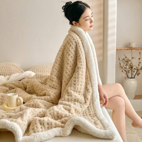 1 pieza Manta suave de franela de unicolor, manta rectangular de fibra de poliéster versátil y cálida, adecuada para el hogar, viajes, oficina, otoño/invierno