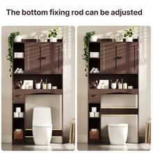 Asofer 66'' Large Capacity Over The Toilet Storage Cabinet, Bathroom Storage Organizer With Tissue Holder And Racks, Adjustable Shelf, Anti-Tipping Device, For Bathroom,Laundry - 棕色 - 查看 3
