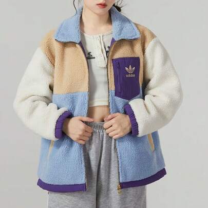 Adidas Women's Fleece Jacket Coat, Thickened Warm Short Top, Casual Fashion Korean Style Loose, Windproof Outdoor Sports Jacket