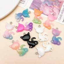 10 buc pandantive cu rășină mixtă aleatorie, în două tonuri, cu gradient de pisici, pentru brățări, coliere și cercei DIY - Consumabile pentru realizarea de bijuterii fine, cu formă drăguță de pisică, pentru decorare artizanală lucrată manual