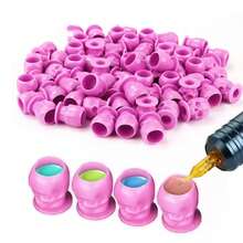 200 piezas/pieza Tazas de tinta para tatuajes con forma de calavera, tapas de contenedor de pigmento para maquillaje permanente desechables y creativas - Multicolor - Ver 1