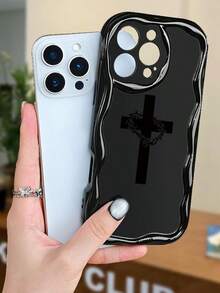 Cross & Thorn Crown Print Shockproof Phone Case For IPhone 17 16 15 14 13 12 11 - Gothic Religious Aesthetic Protective Cover For Women Men Daily Use - màu đen - Xem 1