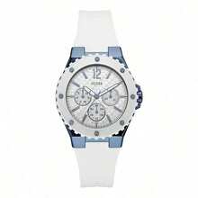 Guess Reloj de cuarzo para mujer, movimiento de cuarzo, caja de acero inoxidable, correa de silicona, reloj de manecillas, adecuado para uso diario, deportes y otras ocasiones W0149L6