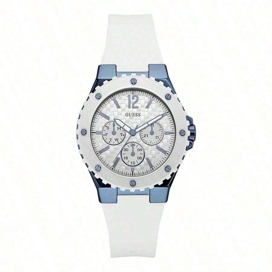 Guess Reloj de cuarzo para mujer, movimiento de cuarzo, caja de acero inoxidable, correa de silicona, reloj de manecillas, adecuado para uso diario, deportes y otras ocasiones W0149L6