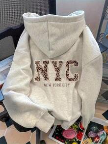 2025 HoodiesWomen's Slogan Print Thermal Lined Casual Loose Fit Hoodie Sweatshirt, Autumn/WinterLoose And Comfortablewinter Clothes For Women - 淺灰色 - 查看 12