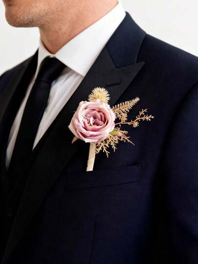 1 قطعة/6 قطع زهرة وردة اصطناعية بوتونييرة للعريس والأخ والخريج دبوس بدلة زفاف DIY زهور ديكور الحفلات