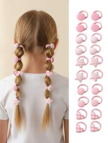 20 pezzi Elastici per capelli con stampa a cuori rosa e plaid, accessori per capelli da principessa o stile kawaii, lacci per capelli versatili che non danneggiano i capelli
