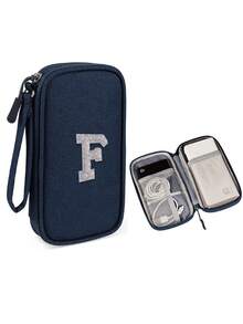 1个DIY个性化数据线收纳袋，26字母图案便携式旅行电子产品整理袋，适用于硬盘、移动电源、耳机、充电器、手机壳、无线耳塞、蓝牙耳机、耳麦等，商务旅行必备 - 彩色 - 查看 73