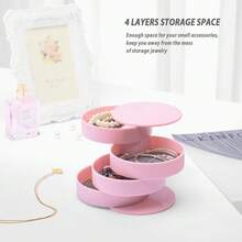 HengLiSam Jewelry Organizer, Small Jewelry Box Earring Holder For Women Gifts For Mom, Jewelry Storage Box 4-Layer Rotatable Jewelry Accessory Storage Tray With Lid For Rings Bracelets - 粉色 - 查看 3