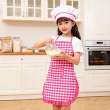 1 套儿童厨师烹饪格子围裙角色扮演玩具套装，男孩女孩烘焙角色扮演，家庭互动，圣诞服装 - 彩色 - 查看 4