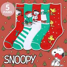 SNOOPY 1/3/5双装圣诞袜，男女通用成人中筒袜，可爱袜子，生日/圣诞礼物 - 彩色 - 查看 2