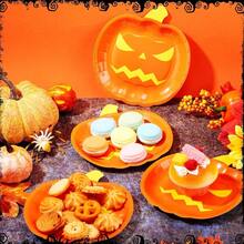 50 Pcs Halloween Paper Plates Pumpkin Shape Party Plates Halloween Party Supplies Spooky Disposable Tableware Decors For Appetizer Lunch Dinner Dessert Orange