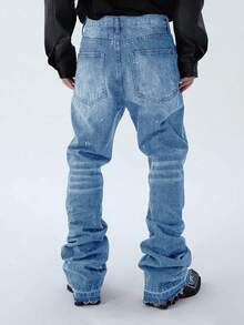 Straight Leg Flared Jeans, Versatile Fashion Washed Denim Pants, Cotton Slant Pocket Trousers